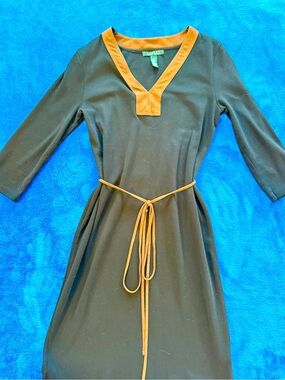 Lauren Ralph Lauren Women’s Black Dress with Tan Trim and Tie Waist